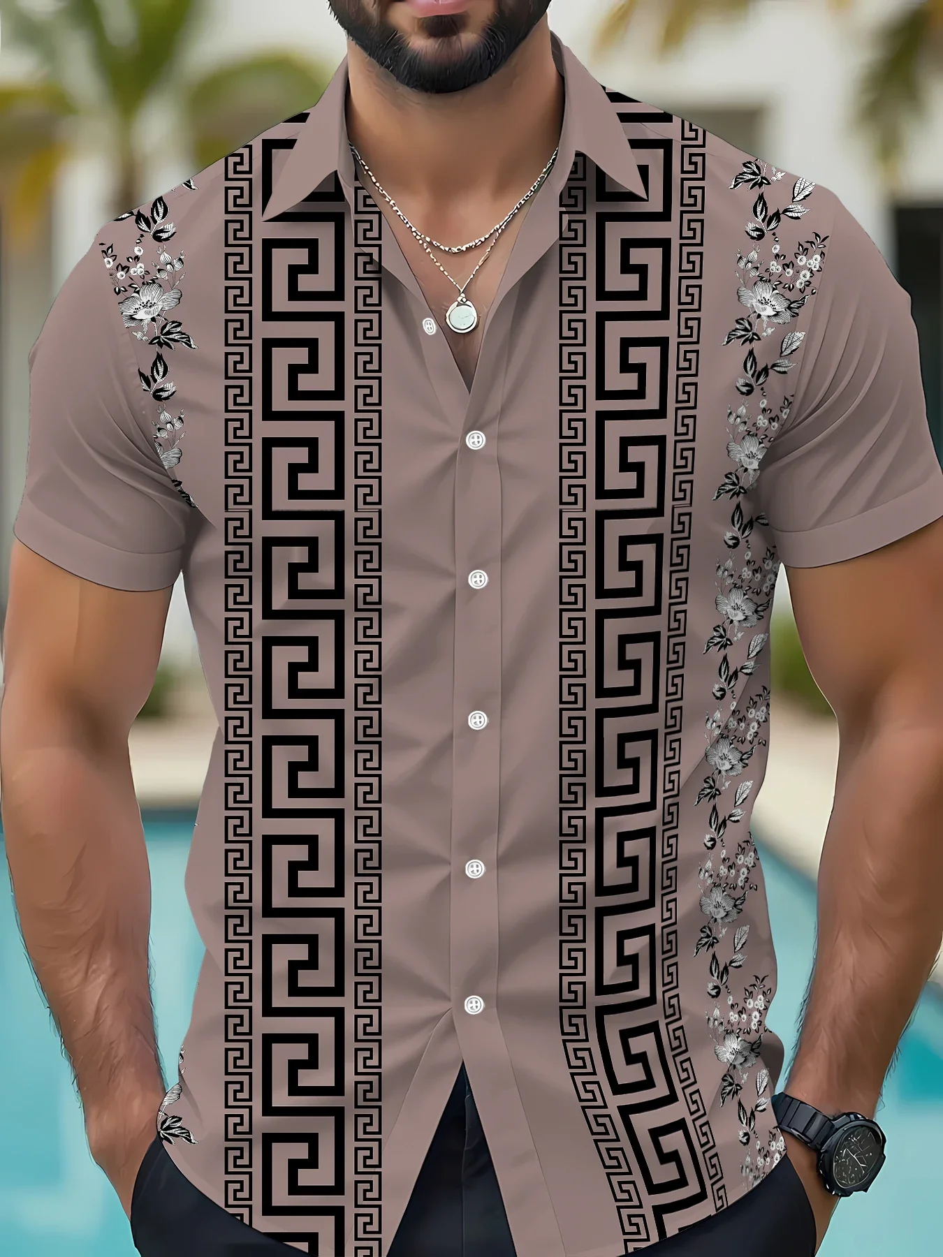2026 Summer New Style Men's Short-Sleeved Shirt with 3D Stripes Pattern Print - Street Casual Fashion Comfortable and Soft