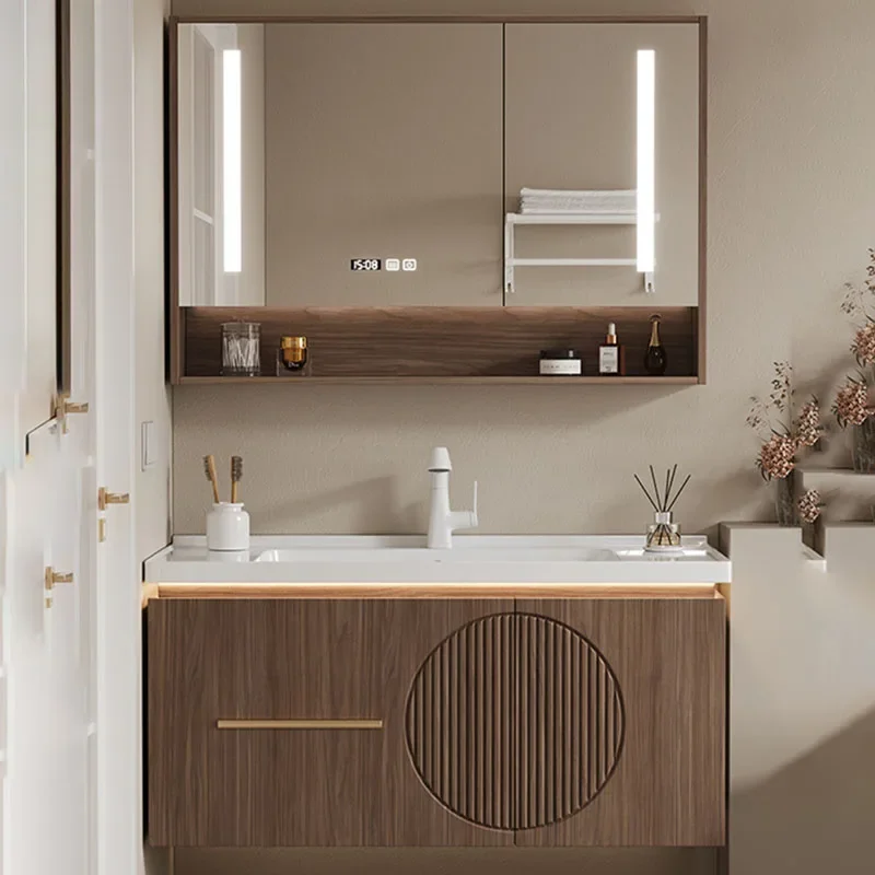 Minimalist Modern Intelligent Bathroom Cabinet Combination Painted Solid Wood Bathroom Washbasin Cabinet Toilet Furniture