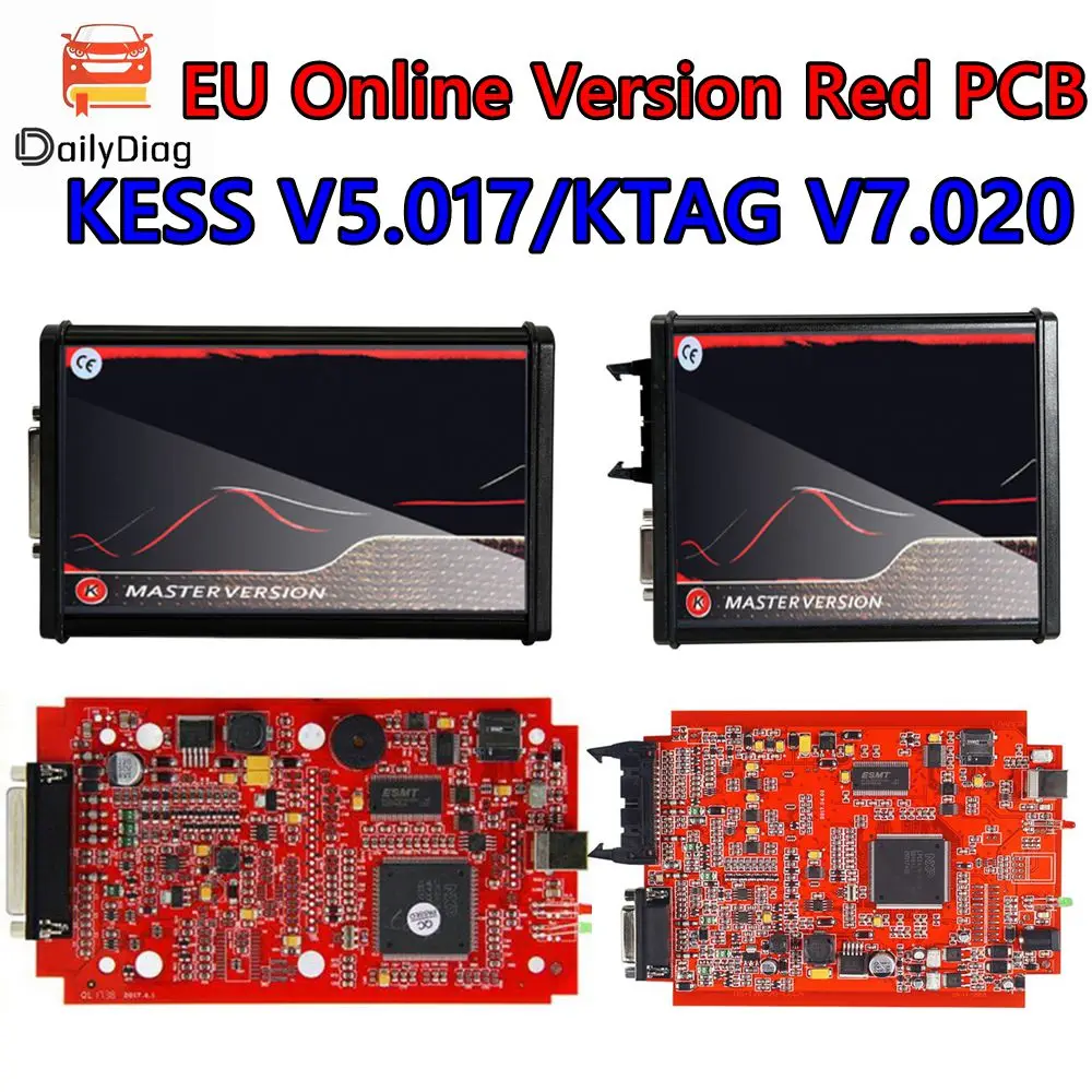 Newest KESS V2.80 V5.017 Unlimited KTAG 4LED V7.020 V2.25 Online Red PCB No Token OBD2 Manager V2 ECU Programmer Tool