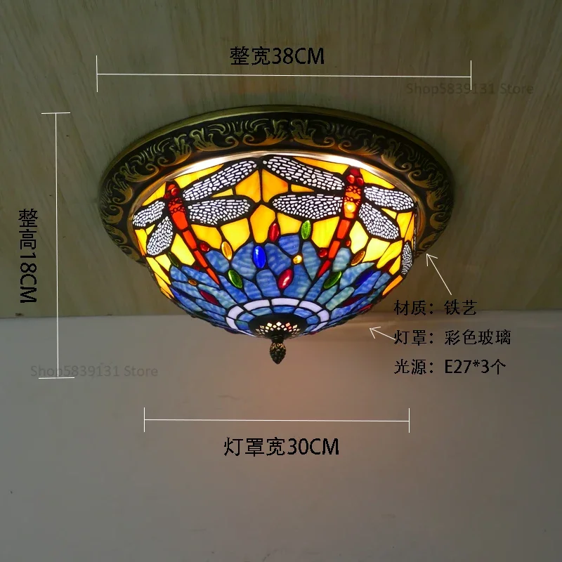 Turkse retro plafondlampen Tiffany lampen Vintage cirkelvormige gekleurde glazen plafond hanglamp woonkamer slaapkamer Art Deco lamp