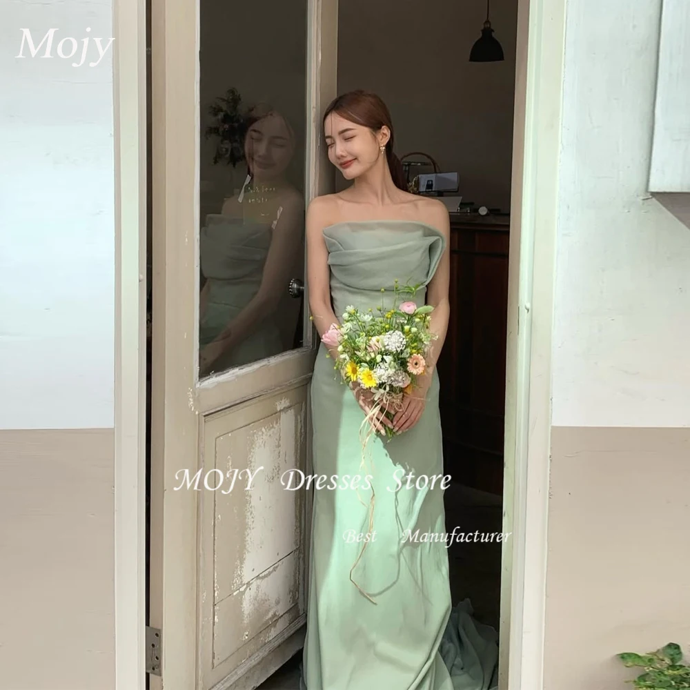 

Mojy Light Green Korea Wedding Dress Photo Shoot Strapless Floor Length Prom Gowns Vestidos Customized 웨딩드레스 Strapless