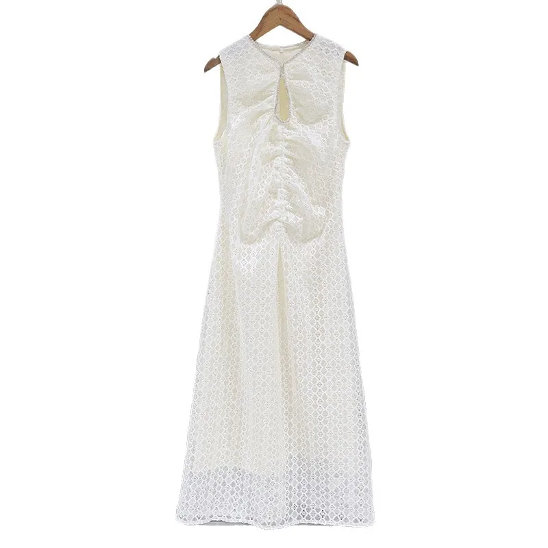 

【Gift Free】 2025 Early Fall Elegant Lace Rhinestone-Trim V-Neck Ruched Waist Sleeveless Dress