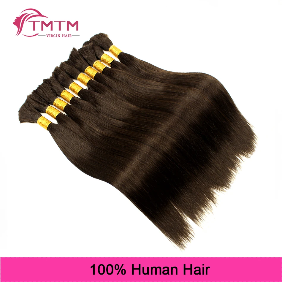 Straight Bulk Extensões de cabelo humano, marrom escuro, cabelo Remy brasileiro para trança, extensões de cabelo de crochê, 100G, 16-28 in