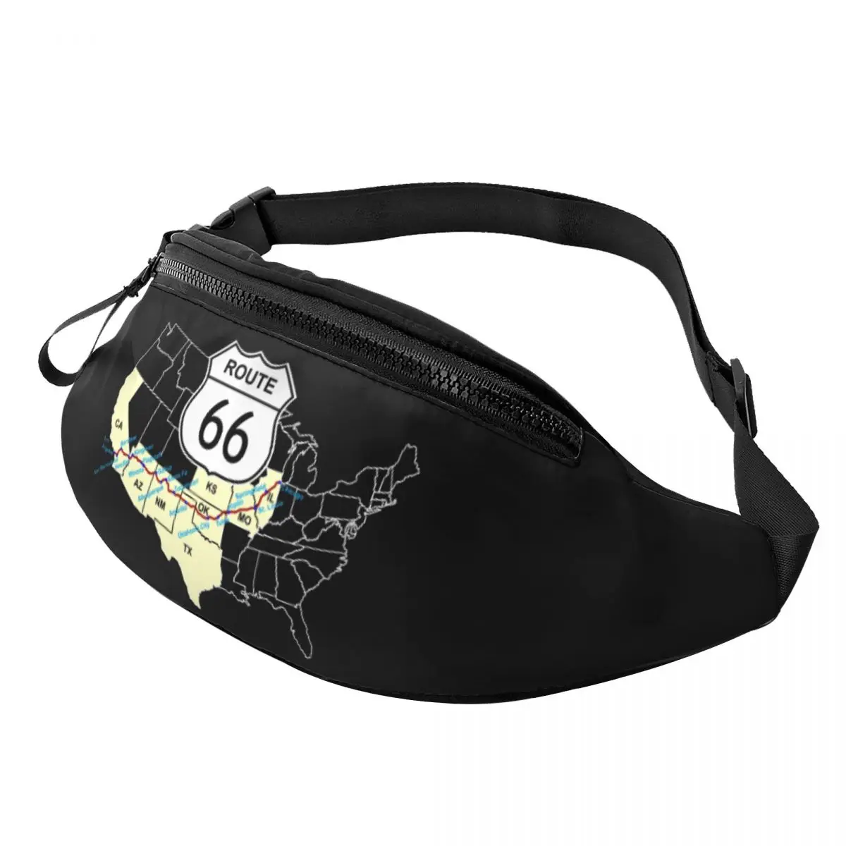 Cool Route 66 Map Fanny Pack for Running Women Men USA Highways Crossbody Waist Bag Phone Money Pouch