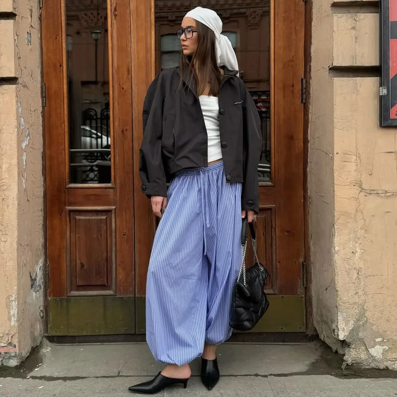 Women's Autumn Spring Pants Lantern Pants Striped Retro Simple Comfortable Loose Casual Design Fashion Soft Niche Versatile New