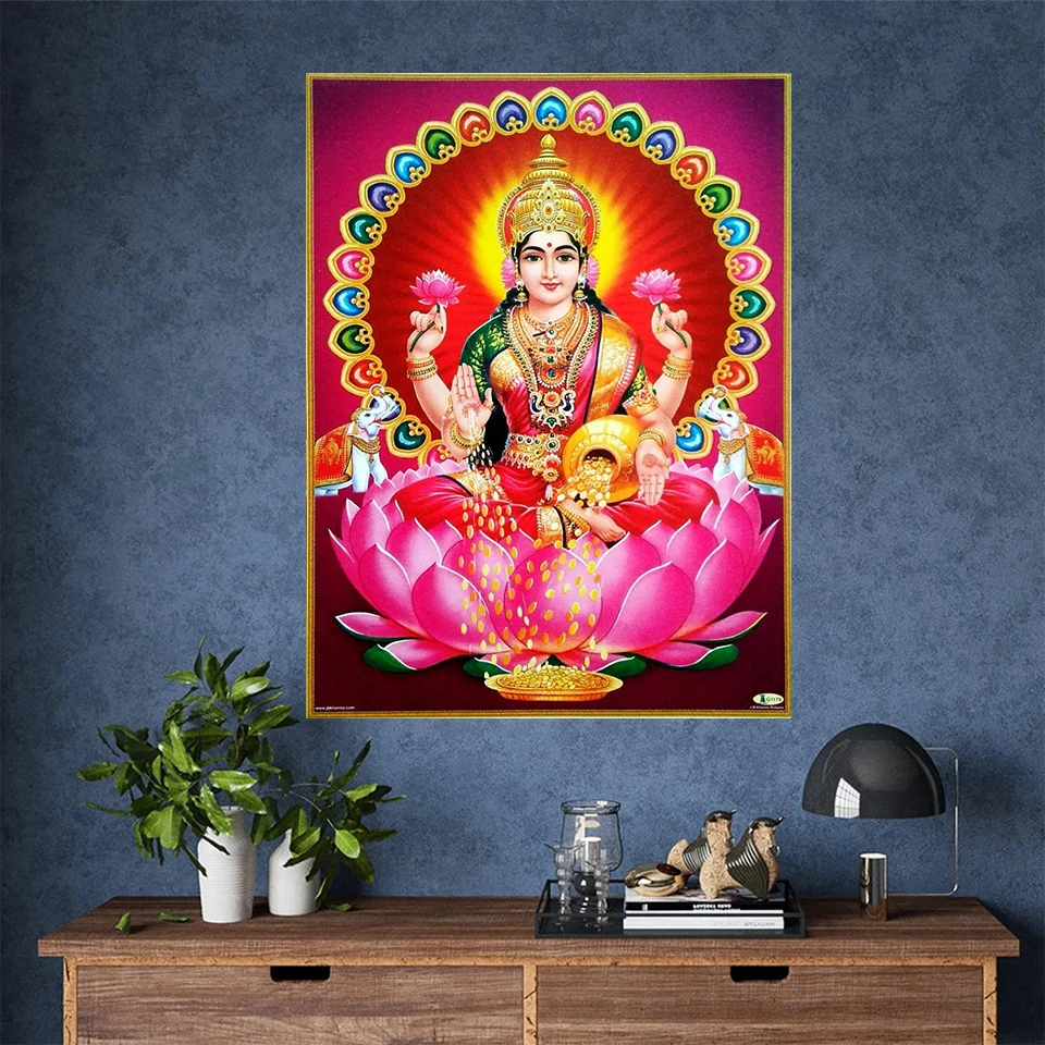 Diamond Embroidery Goddess Lakshmi Cross Stitch Diamond Painting Hindu Religion Full Square Mosaic Rhinestones Handmade Hobby