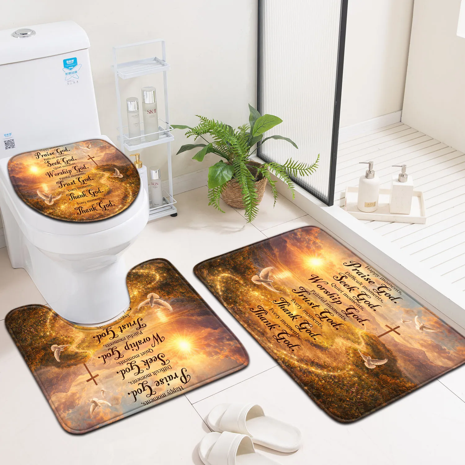 Home Decor Christian Bath Mat Set Religious Bathroom Rug Anti Slip Toilet Mat for Bathroom Accessories