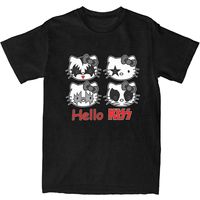 Cartoon Hello Kitty Rock Kiss Band T Shirt Man Street Style 100% Cotton T Shirts Beach O-Neck Harajuku Tee Shirt Plus Size Tops