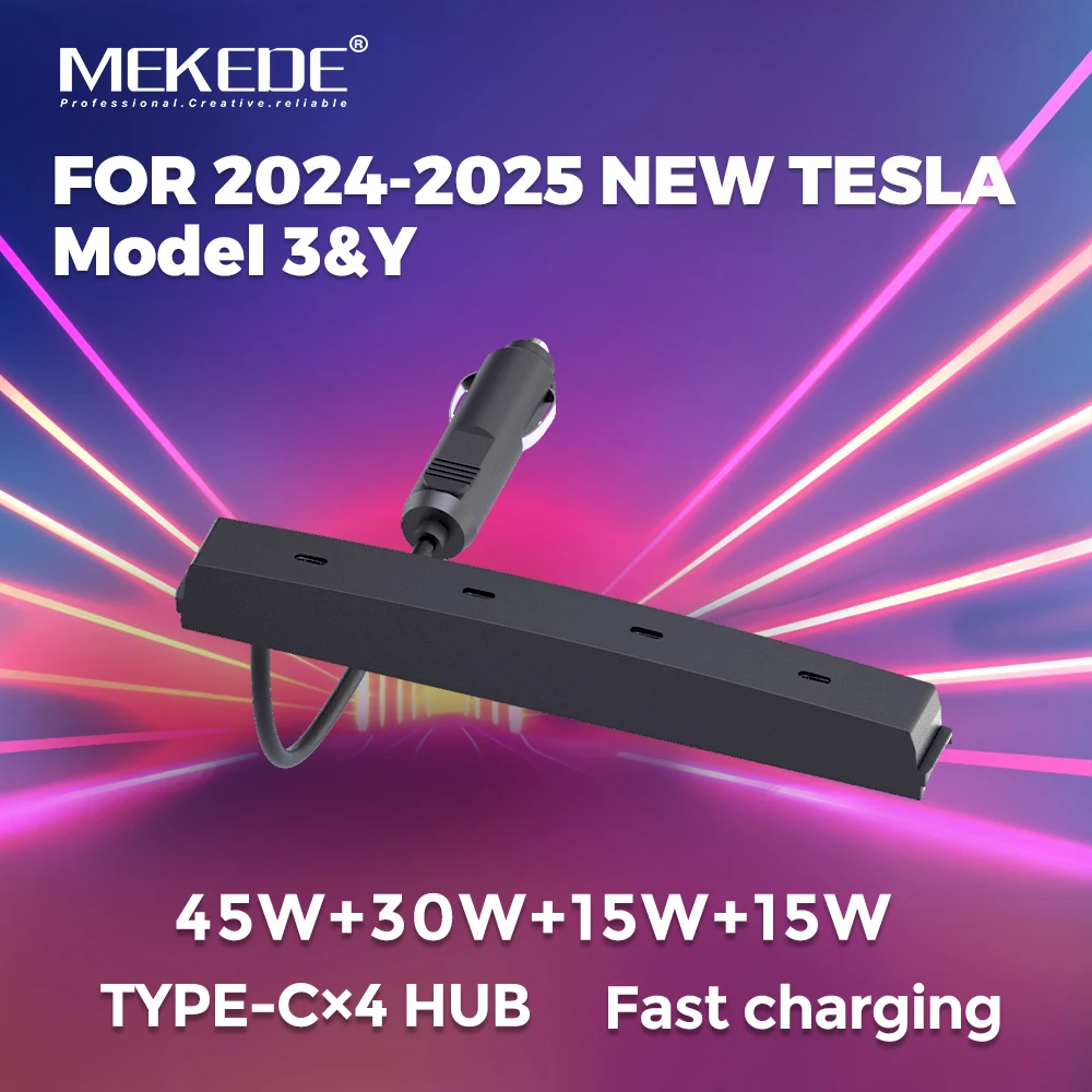 

MEKEDE FOR 2024-2025 NEWTESLA Модель 3&Y 45 Вт+30 Вт+15 Вт+15 Вт 4-портовая быстрая зарядка Совместимость с несколькими устройствами Оригинальная текстура автомобиля
