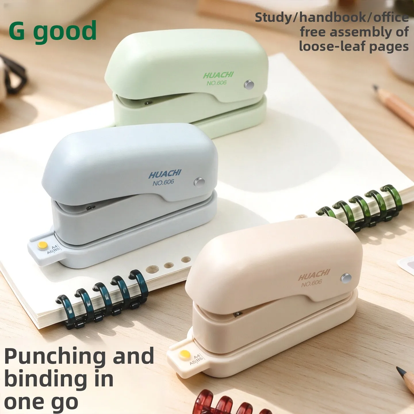 6 Hole Paper Punch for A4 B5 A5 Binder Planners Manual Punch Machine with 5 Hole Loose Leaf Rings for Journals Diaries and