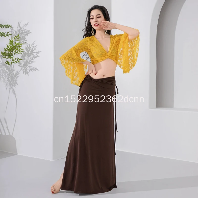 New Belly Dance Clothing Sexy Lace Light Luxury Dance Clothing Top Half Skirt Oriental Dance Practice Clothing
