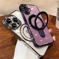 Coque de luxe avec support Magsafe pour iPhone 16 17 18 15 14 13 12 Pro Max 16 Plus, support magnétique avec anneau, coque transparente en acrylique 6