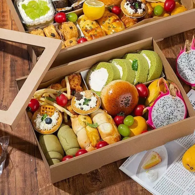 Custom. [Environmental Kraft Paper] Picnic Box Disposable Outdoor Packing Box Fruit Packing Net Red Spring Outing Cam