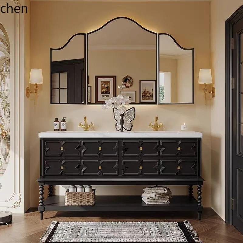 

ZML bathroom cabinet combination floor-to-ceiling bathroom washbasin wash basin double basin rock slab ceramic integrated basin