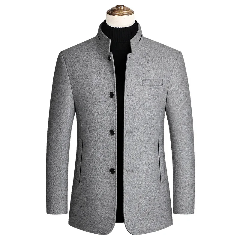 Autumn Winter Mens Coats Commute Casual Thick Coat Single-breasted Stand Collar Woolen Coat Simple Fashion Keep Warm Man Jacket