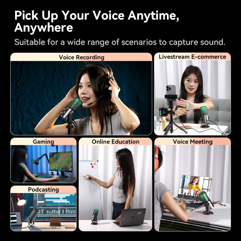 Ulanzi DCM-05 Condenser Microphone Cardioid Polar Pattern for Gaming Podcasting Livestreaming Voice Metting for Phone Cumputer