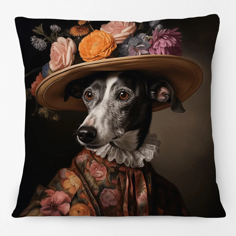 Victorian Princess Cat Labrador Dog Lord Greyhound Pet Portrait Print Cushion Cover Pillow Case