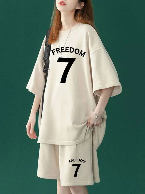 

plus Size 300 Pounds Fat Sister Harajuku Style Short Sleeve T-Shirt Set Women Summer Casual Shorts Sports Two Piece Set