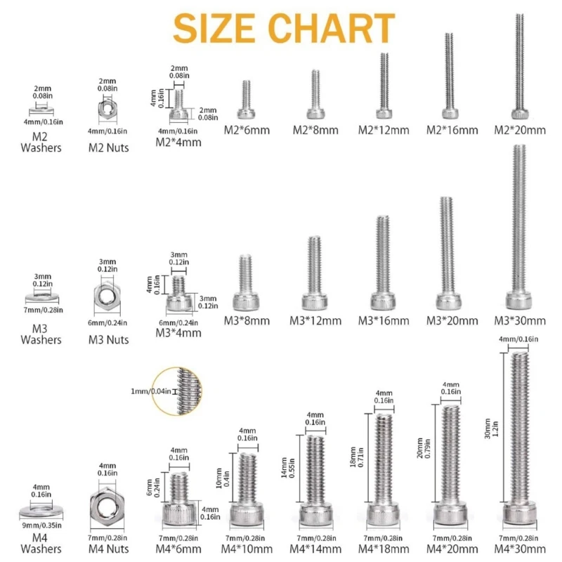 1080pcs Steel Hexagon Socket Button Head Bolts Nut Set with Storage Box Comprehensive Hex Socket Screw Nut with Box 37JD