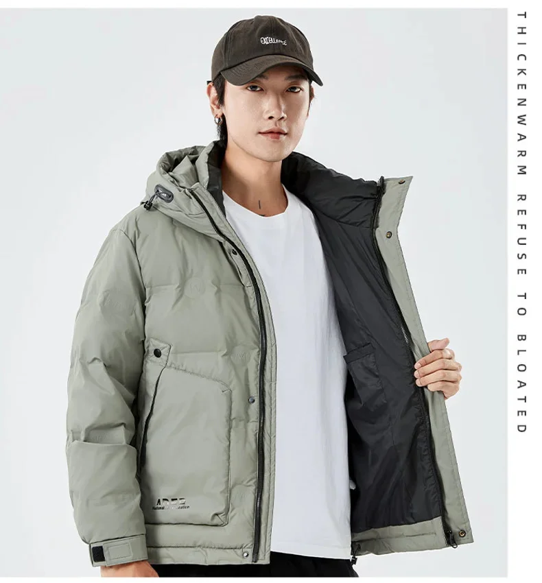 2024 Fashion Parkas Outdoor Men's Winter Jacket Thick Warm Big Pockets Jackets Solid Male Streetwear Coat