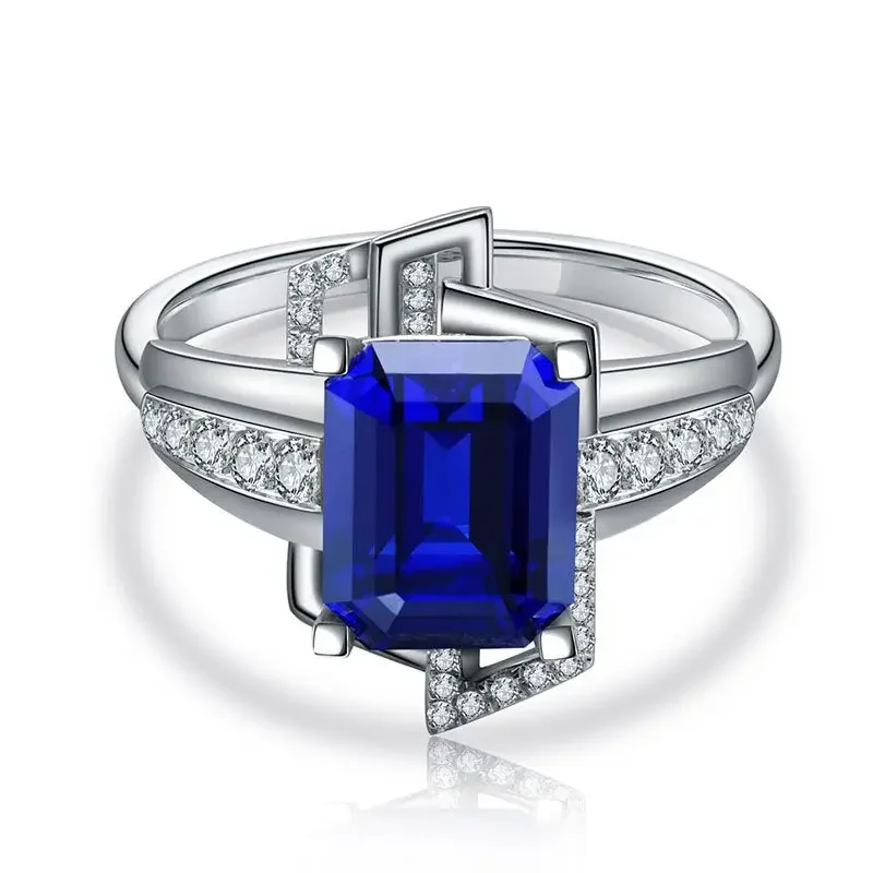 MUSHAN Custom Jewelry 925 Sterling Silver Ring Lab Blue Sapphire Oval Promise Ring for Women 18K Gold Plated Anniversary Rings