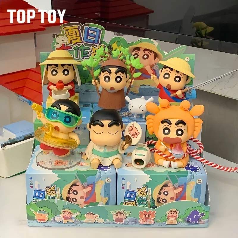 

В наличии Toptoy, оригинальная аниме-фигурка, карандаш Шин-Чан, серия Summer Battle, модная слепая коробка, игрушки, ПВХ, настольный декор, модель, подарки