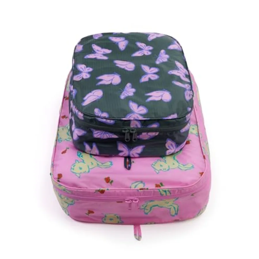 

Большой набор упаковочных сумок с дизайном в виде весенних животных, легкая полиэстеровая ткань, пастельно-розовый цвет, компактное хранение и удобство в использовании.