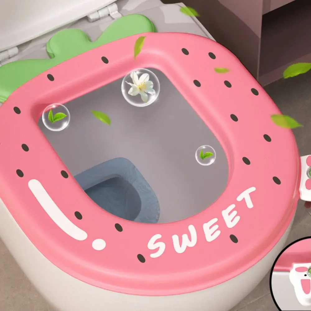 

Утолщенный коврик для унитаза для ароматерапии, дизайн клубники, водонепроницаемый коврик для унитаза на четыре сезона, мягкий чехол для сиденья унитаза из ЭВА с героями мультфильмов