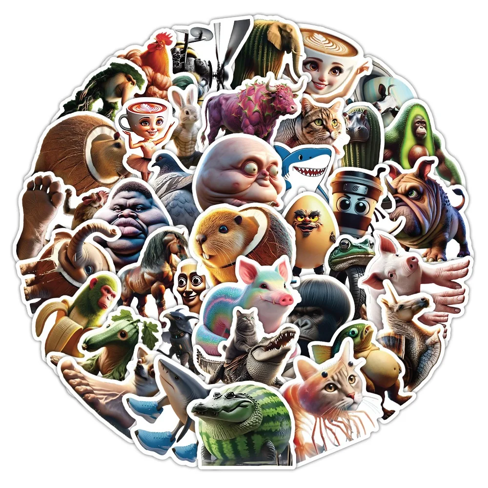 50 шт. абстрактные наклейки с животными Tung Tung Sahur итальянские мозговые животные DIY наклейки Скрапбукинг телефон наклейки для багажа