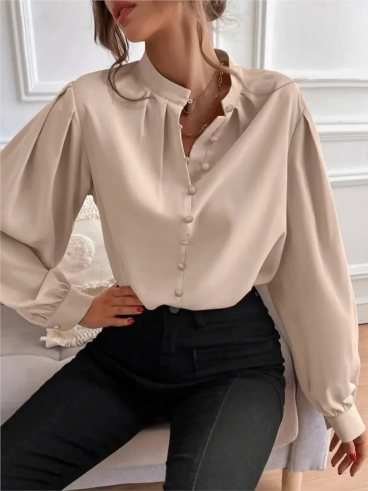 Casual O-neck Long Sleeve Shirt Blouse Office Lday Spring Autumn Fashion Elegant Solid Shirts For Women 2023 Female White Tops