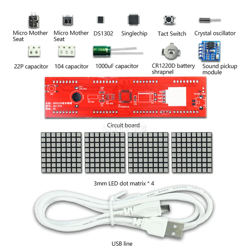 LED Music Spectrum Pickup DIY Making Kit Voice Activated Clock Flashing Soldering DlY Electronic Kit Car Atmosphere Lamp