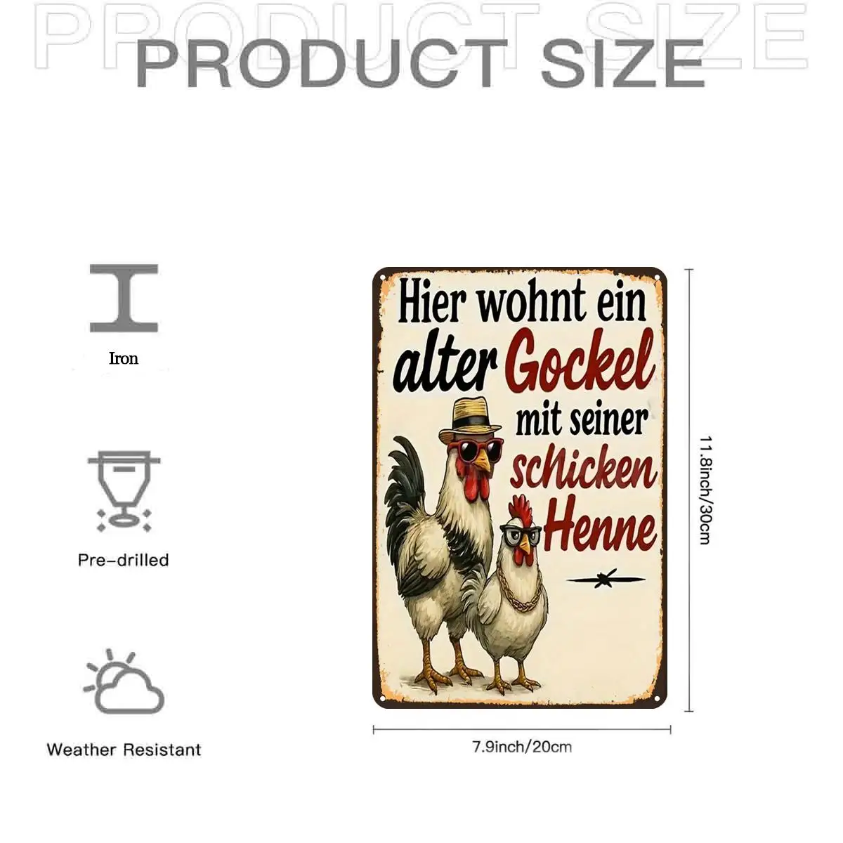 2D Flat, 2D Flat,1pc, VintageRetro Chicken Couple SignMetal Tin Sign, Pre-Drilled Holes, Suitable for Indoor, Garden,Outdoor, To