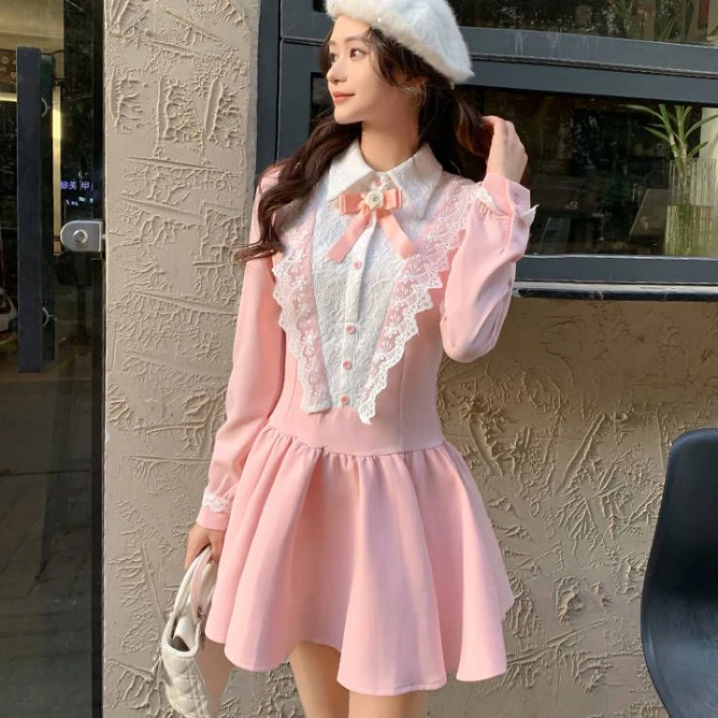 Mini Dresses Women Advanced Temperament Aesthetic All-match Hotsweet Long Sleeve French Hepburn Style High Waist Summer Fashion