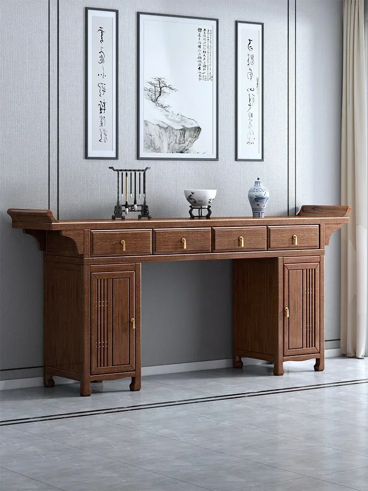 Old-Fashioned Square Table for Eight People Middle Hall Six-Piece Set a Long Narrow Table Tables Walnut Altar Tribute Tables