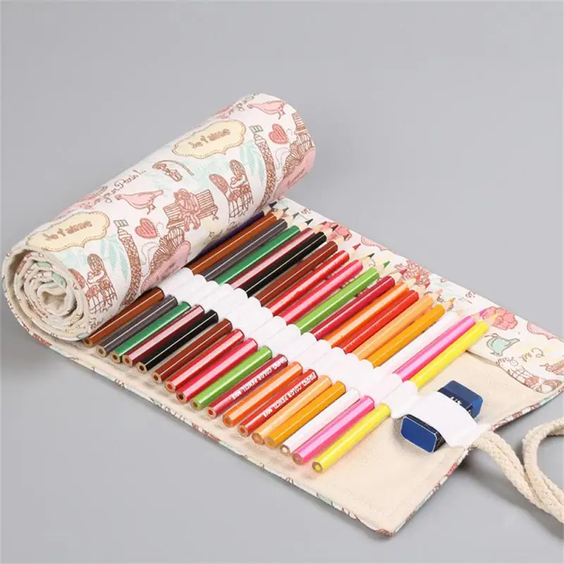 Stationery Box Eiffel Tower Save Space Has Many Uses Canvas Material Elastic Socket Pencil Case Stationery Storage 12 Holes