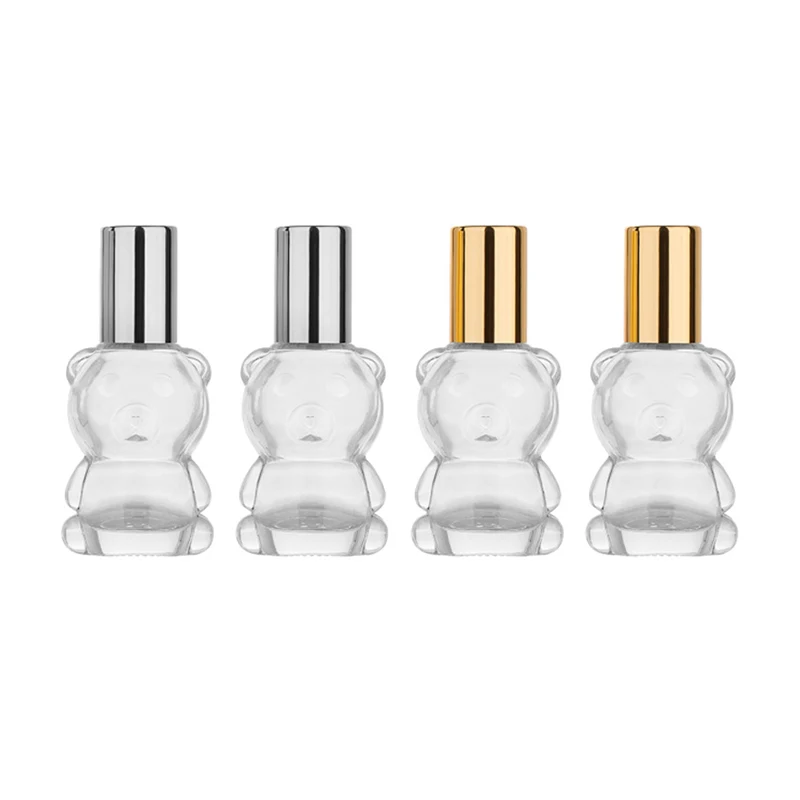 小さなクマのガラスローラーエッセンシャルオイルフレグランスボトル、トラベル詰め替え可能ボールバイアル、化粧品ディスペンシングコンテナ、8ml