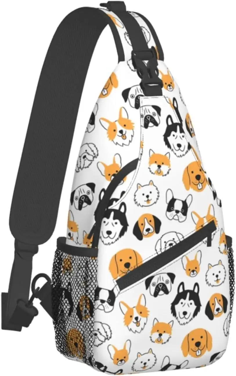 Bolso de pecho cruzado con estampado de perro para hombre, bolsa de hombro cruzada diagonalmente, mochila de día para viajes al aire libre, senderismo con bolsillos