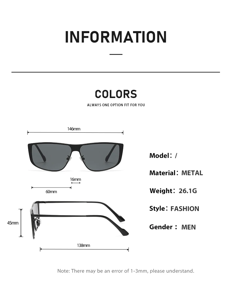 Einteilige Sonnenbrille mit Metallrahmen, modische und hochwertige Sonnenbrille für quadratische und runde Gesichter für Damen und Herren 2507 – Detail 6