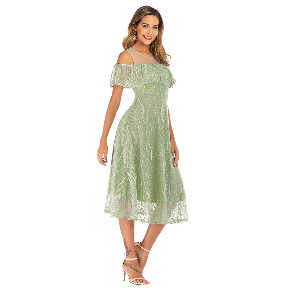 Robe de soirée en dentelle verte menthe pour femme, Off The Initiated Tea Length, A Line, Wholesale, Wholesale, Wedding, Neuf, En stock, 2024