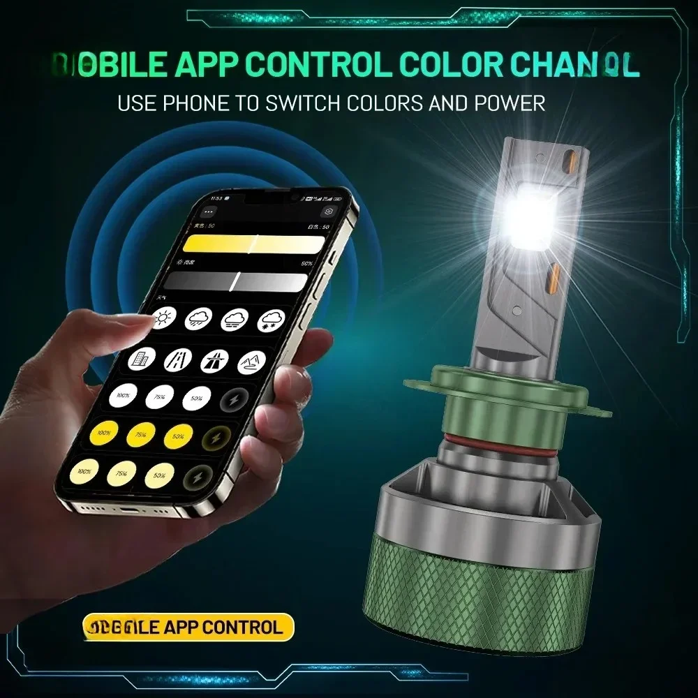 XTG H7 LED Headlight AI Mobile APP Control 1500W 3000K-8000K Smart LED Chip High Power for H4 H7 9005 9006 Car Accessories