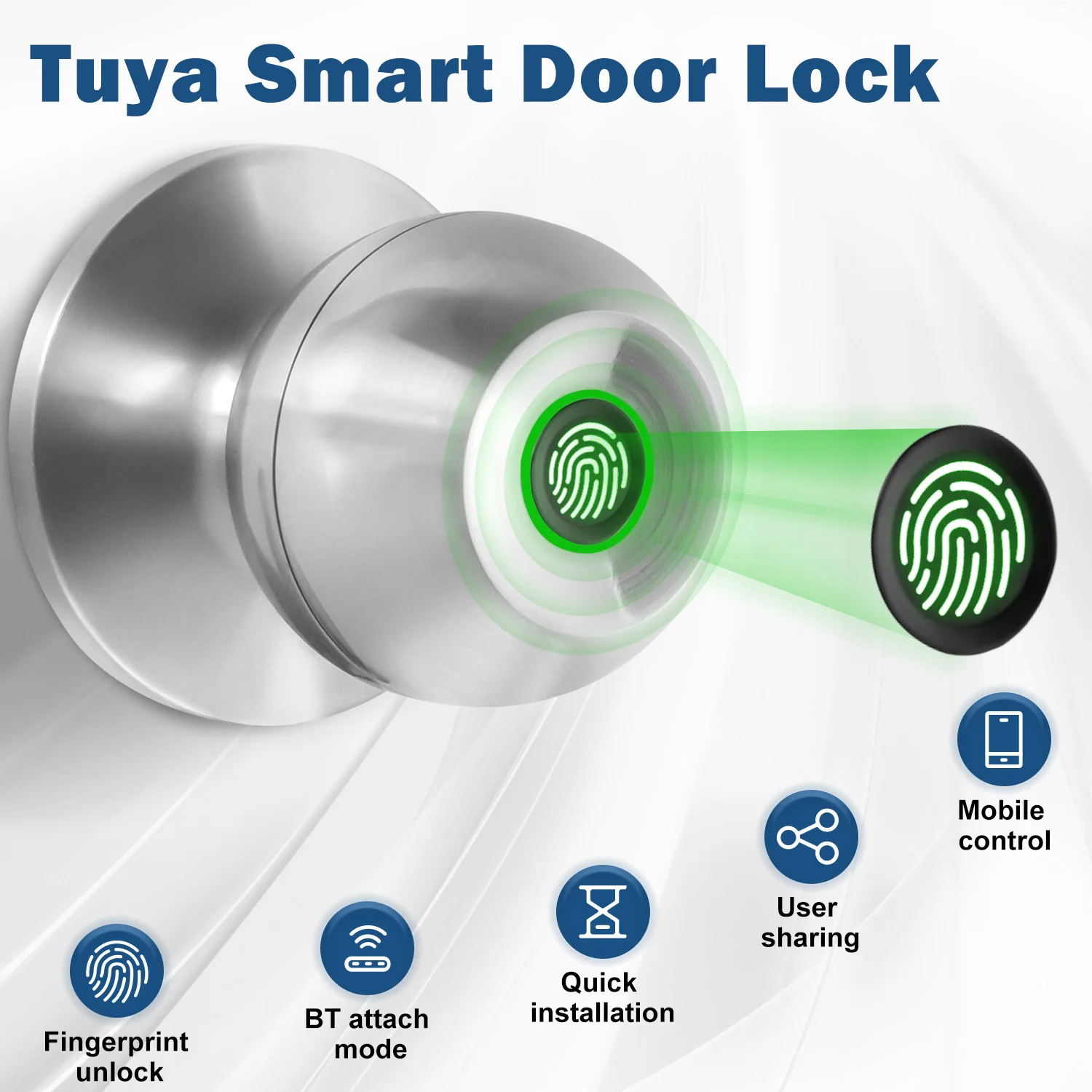 Tuya Smart Door Lock Fingerprint Biometric Spherical Lock Smart Home Devices Security Protection Automation Residential - Detail 1