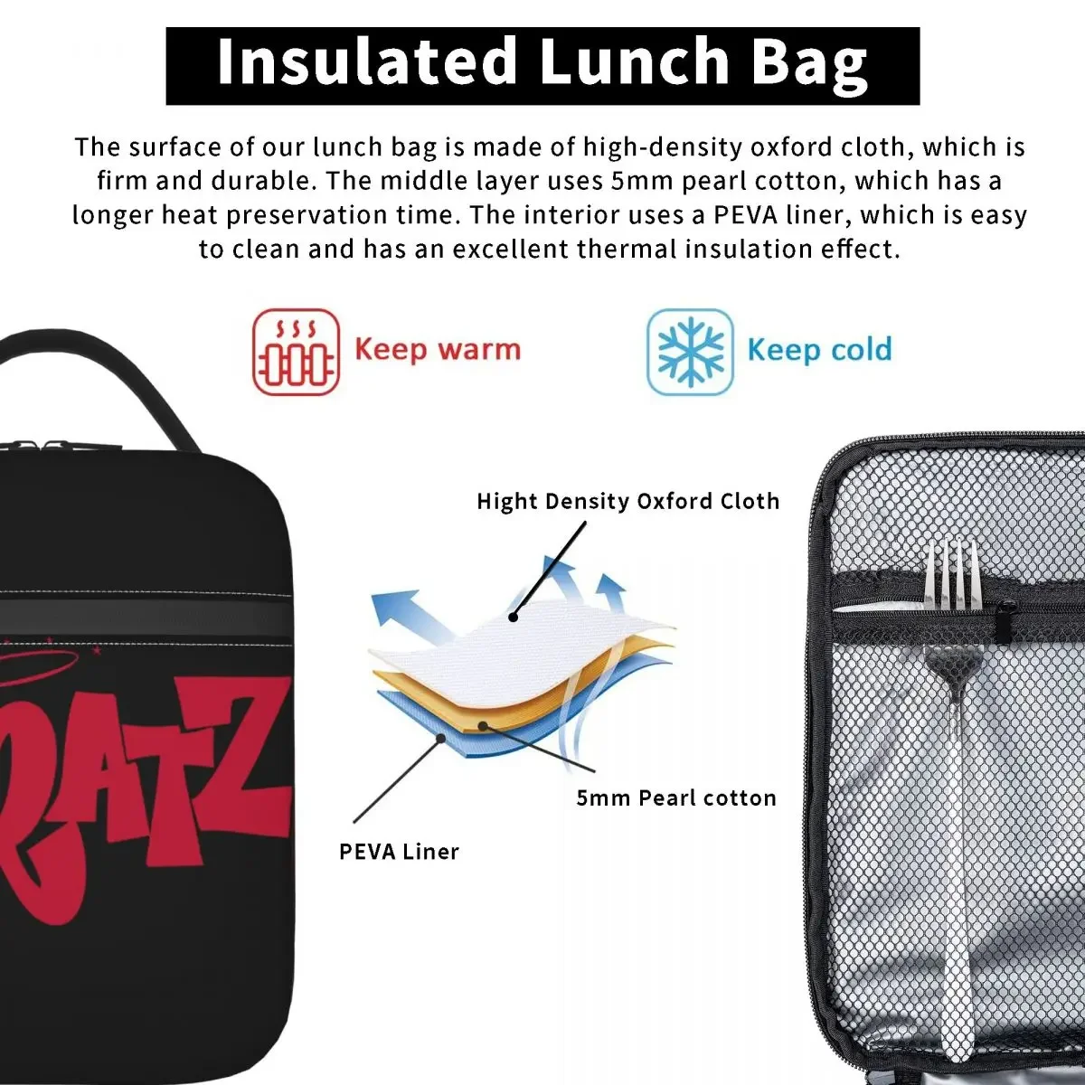 Bratz-Logo Insulated Lunch Bags Cooler Lunch Container Leakproof Tote Lunch Box Men Women Office Picnic