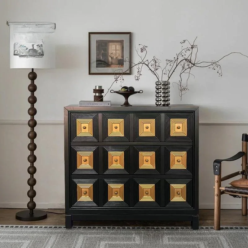 

Bedroom American engraved black entrance partition cabinet living room storage locker