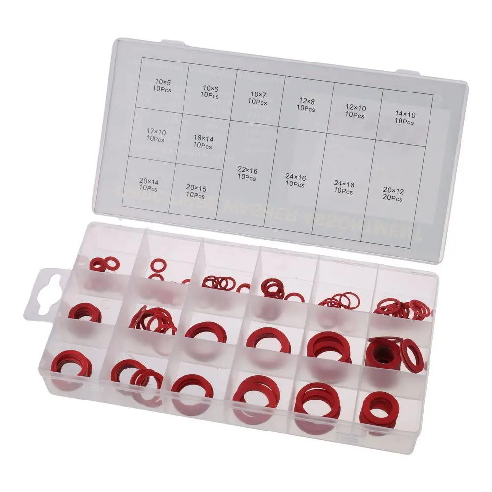150Pcs Fiber Washer Insulation Flat Washers Assortment Kit, 14 Sizes Flat Ring Washers Red Steel Paper Sealing Washers Set