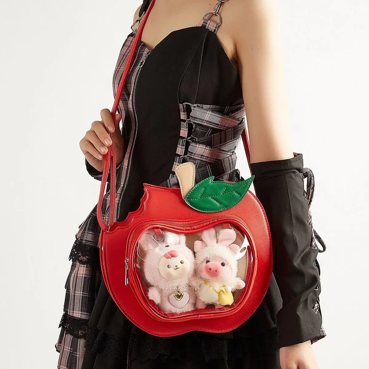 JIAERDI Cute Apple Shape Anime Ita Bag Women Large Capacity Leather Transparent Backpack Ladies Multi Purpose Crossbody Bag 2025