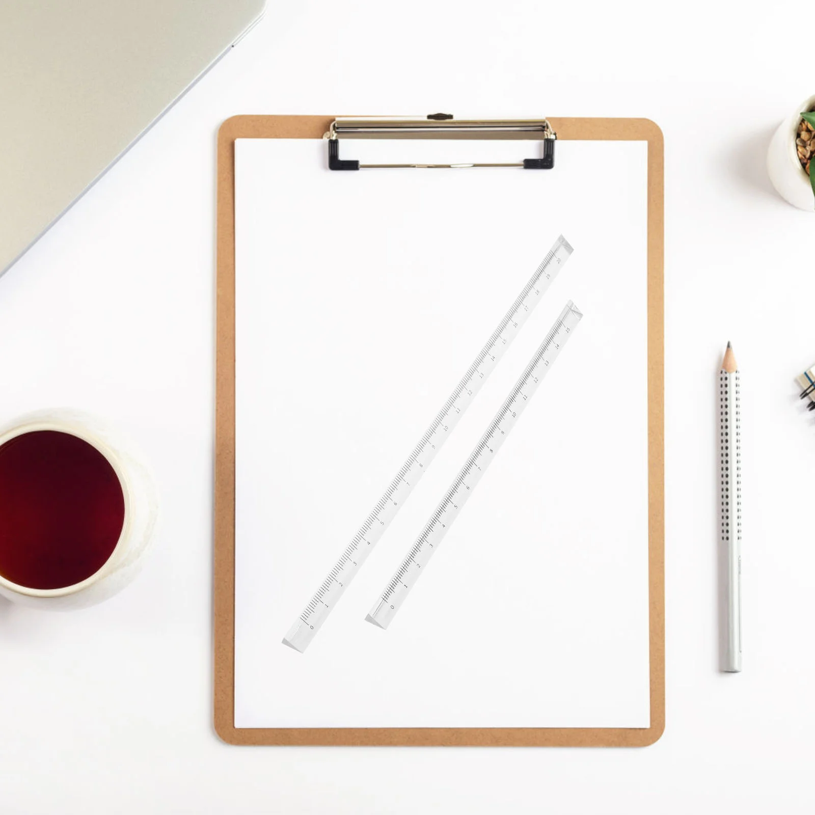 2-teiliges transparentes dreieckiges Lineal, transparent, metrisch, Kunststoff, Architektur, Büro, Messzubehör