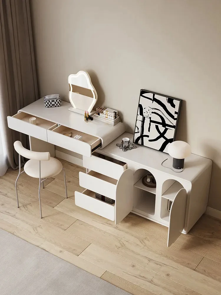 Угловой туалетный столик во французском кремовом стиле, шкаф для хранения, встроенная мебель для маленькой квартиры, спальни, туалетный столик из цельного дерева
