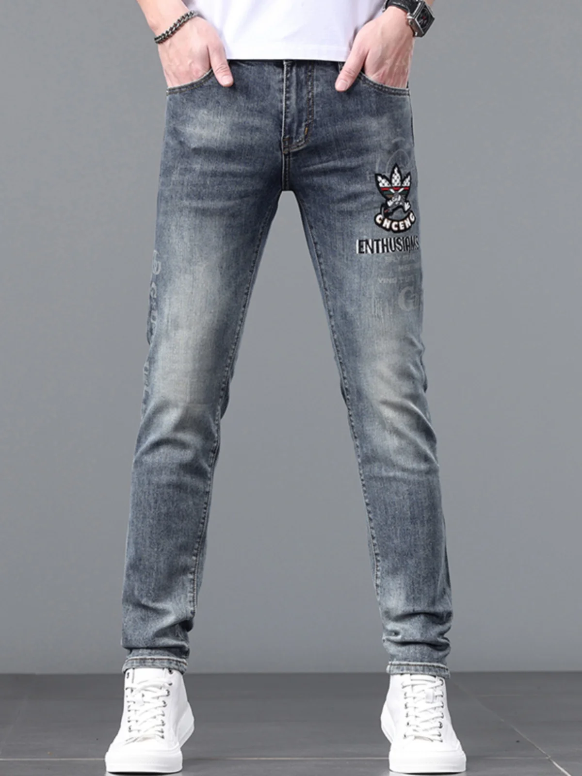 

Мужские джинсы премиум-класса с вышивкой, винтажные, повседневные, из эластичного хлопка, износостойкие, приталенные, прямого кроя, длинные брюки