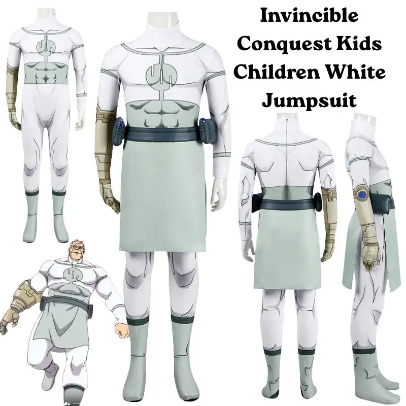 

Conquest Kids White Jumpsuit Cosplay Costume Halloween Children Invincible Bodysuit Dress Up