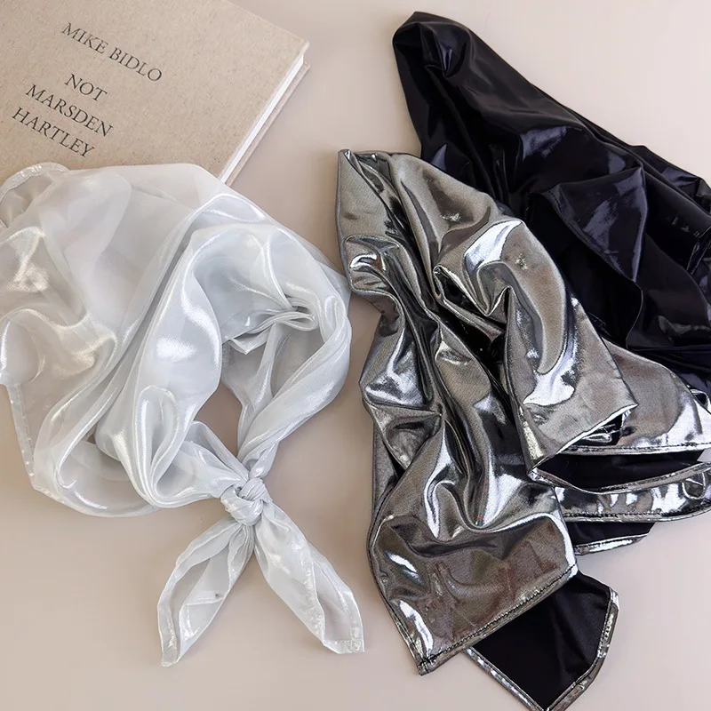 Silver Metallic Bandana American Retro Edgy Y2K Hip Hop Street Dance Head Wrap for Women Sweet Cool Versatile Non Slip Daily